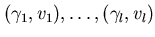 $(\gamma_{1}, v_{1}), \ldots, (\gamma_{l}, v_{l})$